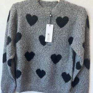 Girl - 12 & 14 - NWT Molly Bracken Heart Sweater Ash Grey & Black Hearts